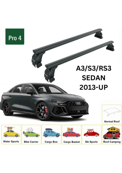 Audi A3 2013-2020 Sedan Oluksuz Üst Tavan Portbagaj Taşıyıcı Ara Atkısı Toros Serisi Pro 4 Siyah fiyatları