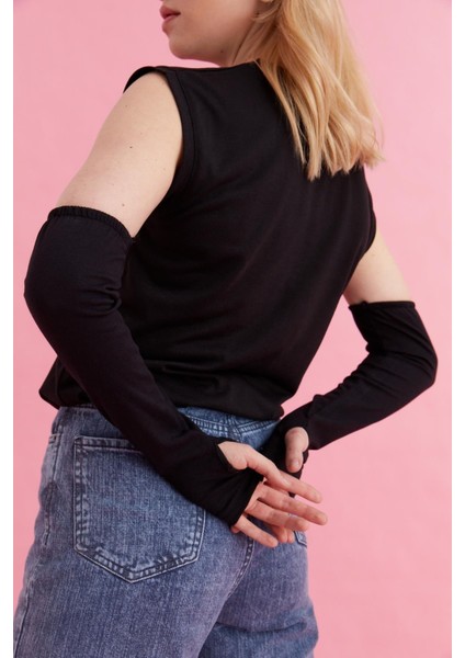 Parmak Geçmeli Uzun Kolluk - Esnek Lastikli Tesettür Kol Kapatıcı Tişört Kolluk