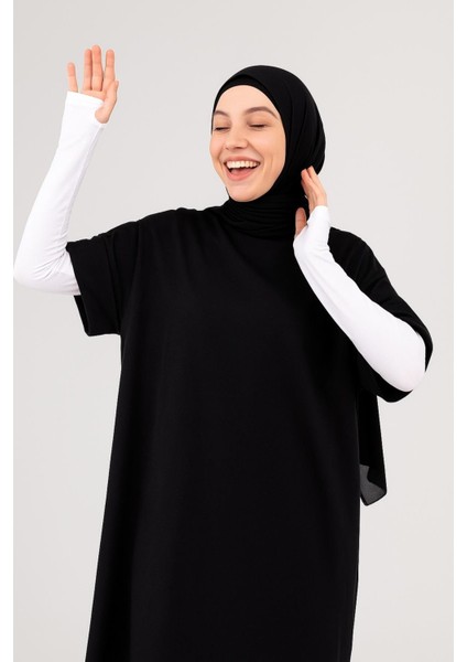 Parmak Geçmeli Uzun Kolluk - Esnek Lastikli Tesettür Kol Kapatıcı Tişört Kolluk