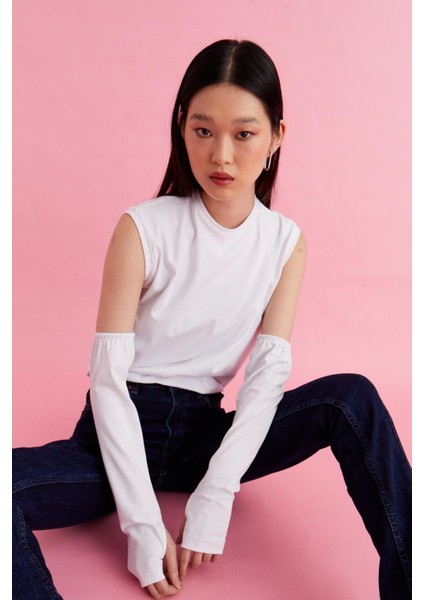 Parmak Geçmeli Uzun Kolluk - Esnek Lastikli Tesettür Kol Kapatıcı Tişört Kolluk