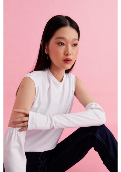 Parmak Geçmeli Uzun Kolluk - Esnek Lastikli Tesettür Kol Kapatıcı Tişört Kolluk