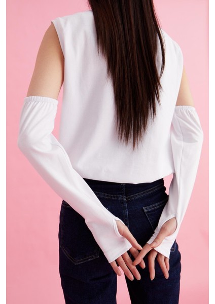 Parmak Geçmeli Uzun Kolluk - Esnek Lastikli Tesettür Kol Kapatıcı Tişört Kolluk