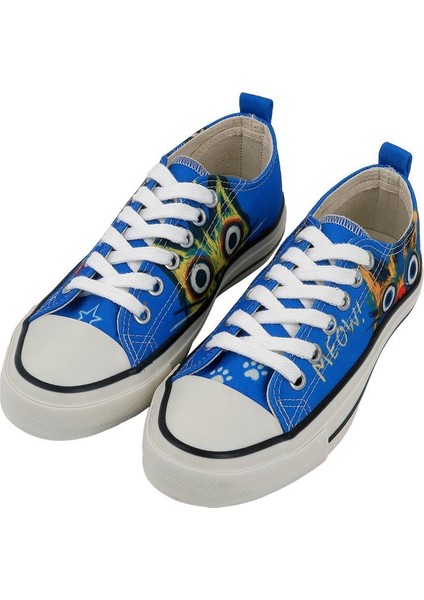 Kadın Vegan Mavi Sneakers - Meow Attack Tasarım