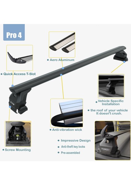 Volkswagen Id. Buzz Tavan Taşıyıcı Ara Barlar – Vidalı Montaj, Toros Fix Pro, 3qty Siyah fiyatları