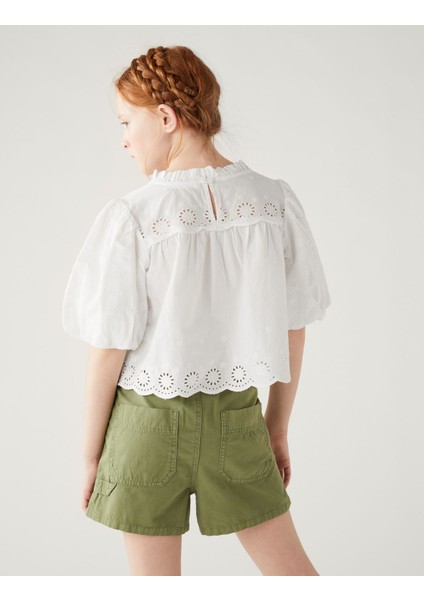 Saf Pamuklu İşleme Detaylı Bluz (6-16 Yaş) modelleri