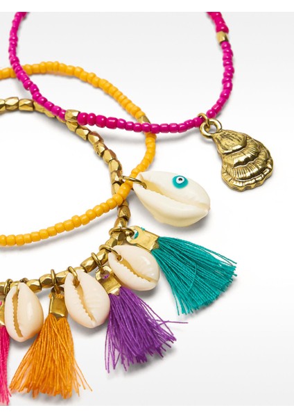 Çok Renkli Püsküllü Elastik Bileklik Seti