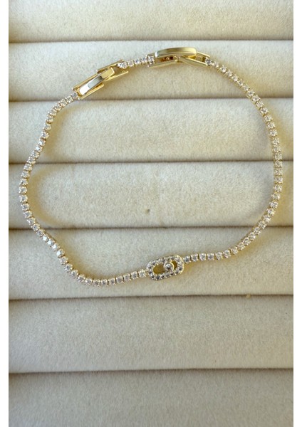 İnce Zirkon Taşlı Minimalist Su Yolu Bileklik Paslanmaz Çelik Bileklik 19 cm