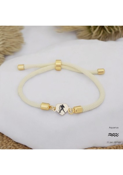 14 Ayar Plakalı Altın Kova Burçlarına Özel Kalp Figürlü Beyaz Örgülü Hediye BILEKLIK-478BURÇ fiyatları