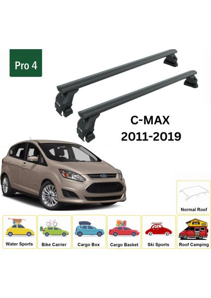 Ford C-Max (C344) 2011-2019 Oluksuz Üst Tavan Portbagaj Taşıyıcı Ara Atkısı Toros Serisi Pro 4 Siyah fiyatları