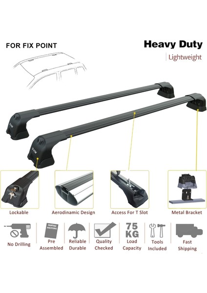 Chevrolet N400 2019-2025 Roof Rack Cross Bars Metal Bracket Fix Point 3 Qty. Alu Siyah modelleri