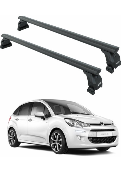 Citroen C3 A51 2009-2016 Tavan Taşıyıcı Ara Barlar – Vidalı Montaj, Toros Fix Pro, Siyah
