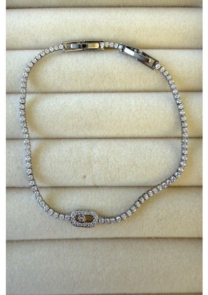 Ince Zirkon Taşlı Minimalist Su Yolu Bileklik 19 cm Paslanmaz Çelik Bileklik