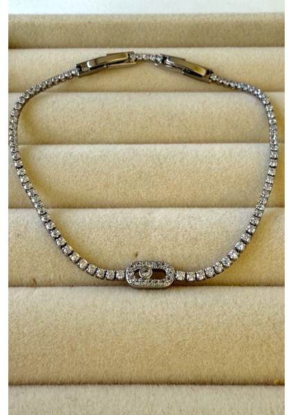 Ince Zirkon Taşlı Minimalist Su Yolu Bileklik 19 cm Paslanmaz Çelik Bileklik fırsatları