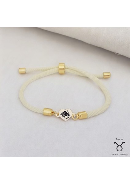 14 Ayar Plakalı Altın Boğa Burçlarına Özel Kalp Figürlü Beyaz Örgülü Hediye BILEKLIK-478BURÇ fiyatları
