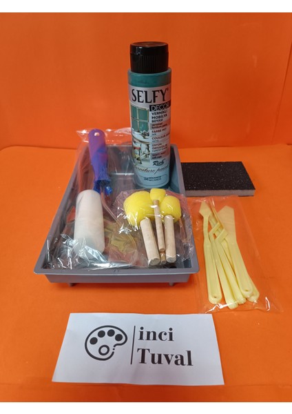 Mobilya Set Ahşap Boyama Selfy Decor Mikanos 500CC Boya Kendinden Vernik Ponpon Rulo Spatula