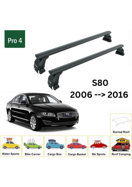 Volvo S80 2006-2016 Oluksuz Üst Tavan Portbagaj Taşıyıcı Ara Atkısı Toros Serisi Pro 4 Siyah fiyatları