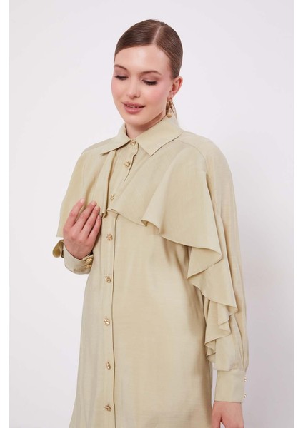 Çağla Yeşili Volan Detay Düğmeli Gömlek modelleri