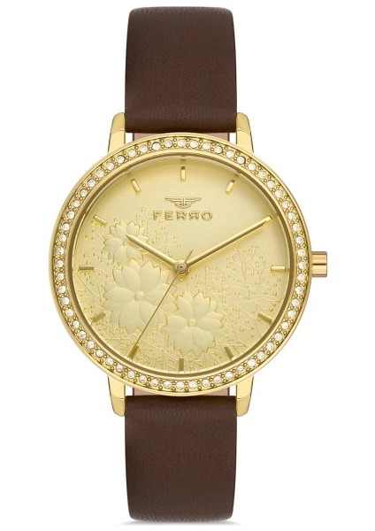 Kahverengi Deri Kordon Kadın Kol Saati FL21242B-O