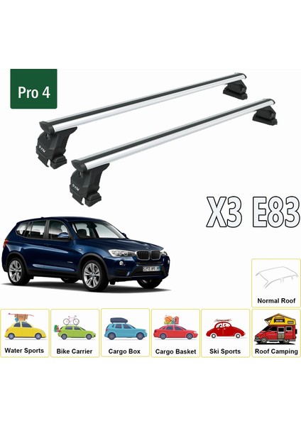 Bmw X3 E83 2003-2010 Oluksuz Üst Tavan Portbagaj Taşıyıcı Ara Atkısı Toros Serisi Pro 4 Siyah fiyatları