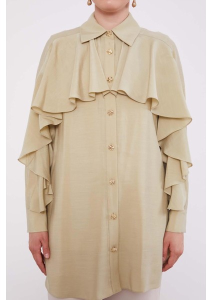 Çağla Yeşili Volan Detay Düğmeli Gömlek indirimleri