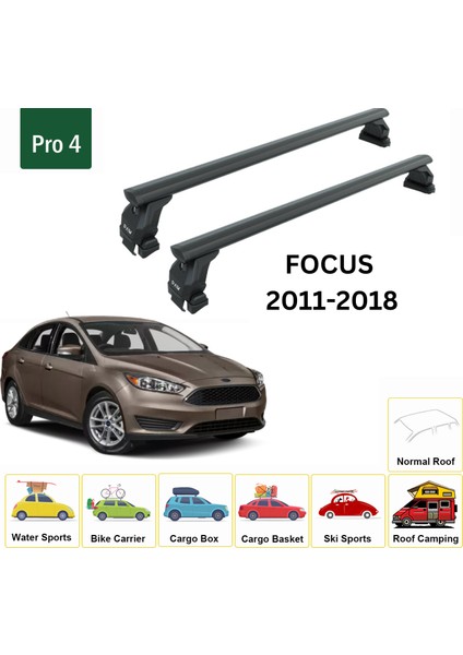 Ford Focus Sedan (C346) 2011-2018 Oluksuz Üst Tavan Portbagaj Taşıyıcı Ara Atkısı Toros Serisi Pro 4 Siyah fiyatları