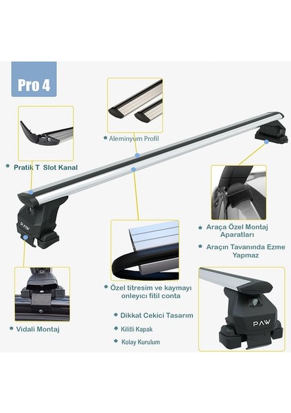 Renault Captur Portbagaj Taşıyıcı Ara Atkısı Pro 4 Set 2013-2019 Gri modelleri