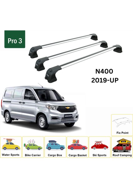 Chevrolet N400 2019-2025 Roof Rack Cross Bars Metal Bracket Fix Point 3 Qty. Alu Gri fiyatları