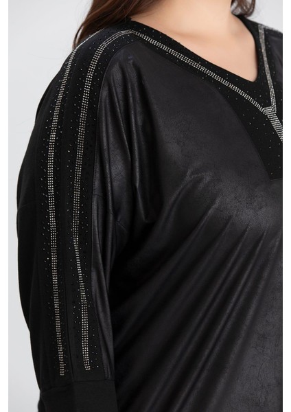 Büyük Beden Taş Detay Örme Bluz Siyah fiyatları