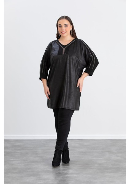 Büyük Beden Taş Detay Örme Bluz Siyah fırsatları