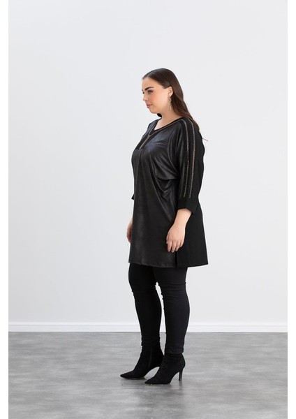 Büyük Beden Taş Detay Örme Bluz Siyah indirimleri