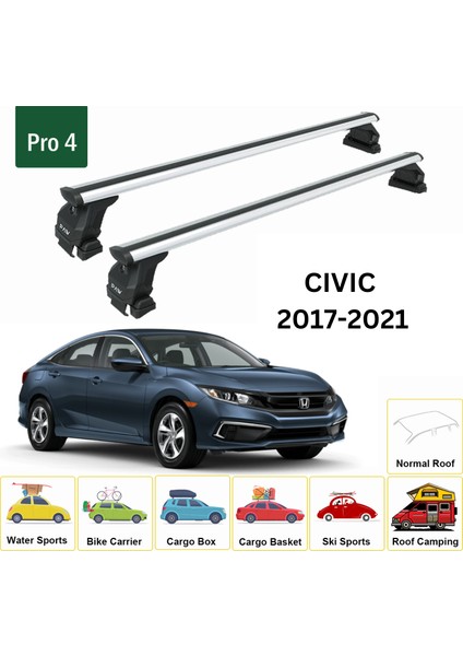 Honda Civic 2017-2021 Oluksuz Üst Tavan Portbagaj Taşıyıcı Ara Atkısı Toros Serisi Pro 4 Gri fiyatları