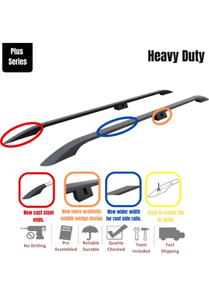 Volkswagen Transporter T5 2003-2015 Kısa Şase Araç Üstü Alüminyum Tavan Yan Rayları Plus Serisi Baggage Luggage Rack Rail Port - Siyah fiyatları
