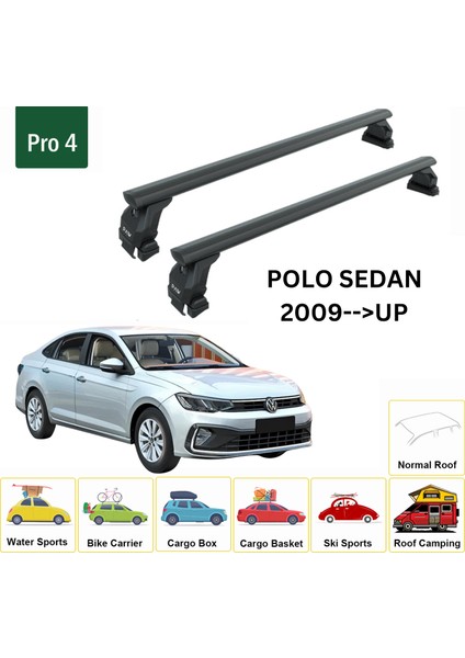 Volkswagen Polo Sedan 2009-2020 Oluksuz Üst Tavan Portbagaj Taşıyıcı Ara Atkısı Toros Serisi Pro 4 Siyah fiyatları