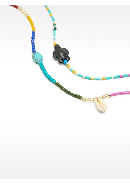 Kaplumbağa Uçlu Çok Renkli Kolye Seti fiyatları