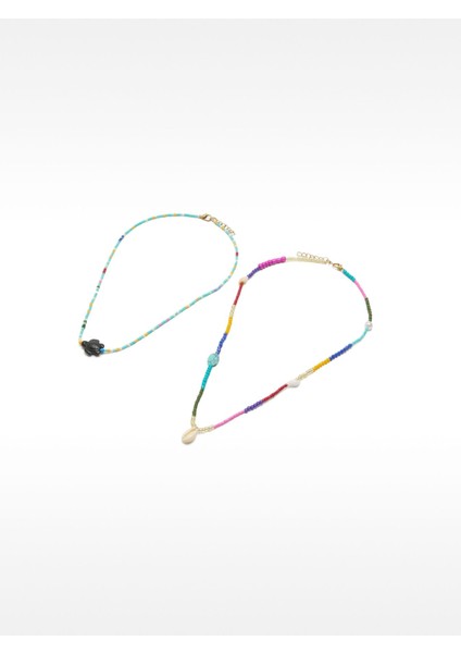 Kaplumbağa Uçlu Çok Renkli Kolye Seti modelleri