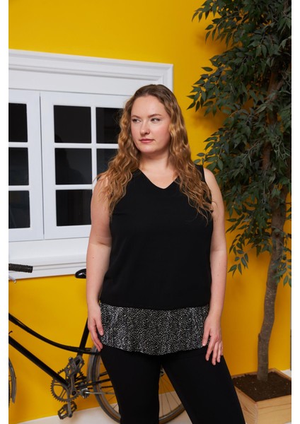 Şifon İçi Astarlı Büyük Beden Siyah Bluz