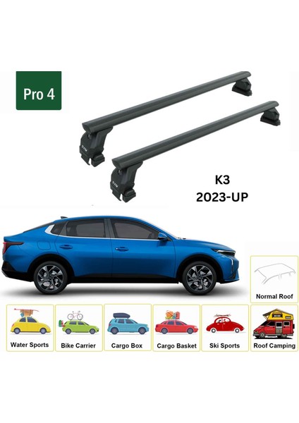 Kia K3 2023-2025 Oluksuz Üst Tavan Portbagaj Taşıyıcı Ara Atkısı Toros Serisi Pro 4 Siyah fiyatları