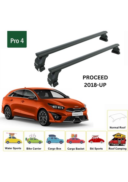 Kia Proceed 2018-2025 Oluksuz Üst Tavan Portbagaj Taşıyıcı Ara Atkısı Toros Serisi Pro 4 Siyah fiyatları