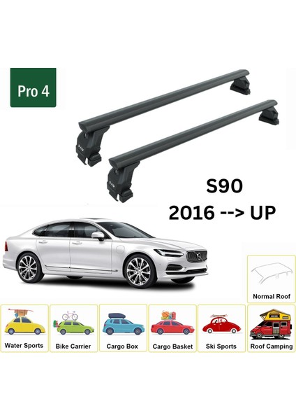Volvo S90 2016-2025 Oluksuz Üst Tavan Portbagaj Taşıyıcı Ara Atkısı Toros Serisi Pro 4 Siyah fiyatları