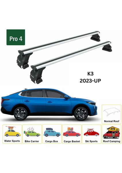 Kia K3 2023-2025 Oluksuz Üst Tavan Portbagaj Taşıyıcı Ara Atkısı Toros Serisi Pro 4 Gri fiyatları