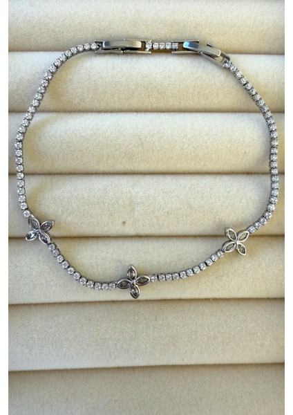 İnce Zirkon Taşlı Minimalist Su Yolu Bileklik Paslanmaz Çelik Kadın Bileklik 20 cm indirimleri