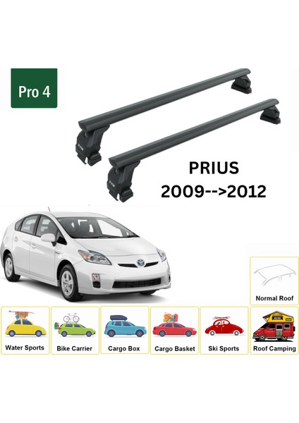 Toyota Prius 2009-2012 Oluksuz Üst Tavan Portbagaj Taşıyıcı Ara Atkısı Toros Serisi Pro 4 Siyah fiyatları