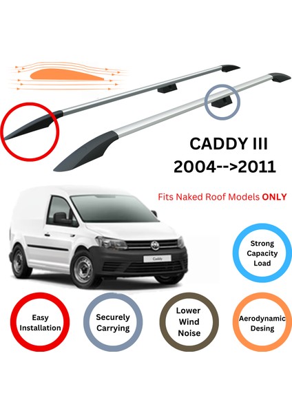 Volkswagen Caddy Iıı Maxi 2003-2019 Araç Üstü Alüminyum Tavan Yan Rayları Plus Serisi - Gri fiyatları