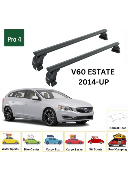 Volvo V60 Estate 2014-2018 Oluksuz Üst Tavan Portbagaj Taşıyıcı Ara Atkısı Toros Serisi Pro 4 Siyah fiyatları