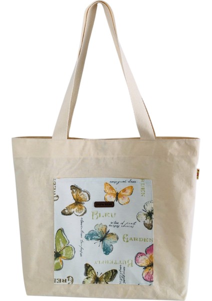 SnowBear Kelebek Desenli Bez Omuz Çantası – Günlük Kullanıma Uygun, Hafif ve Şık Tote Bag