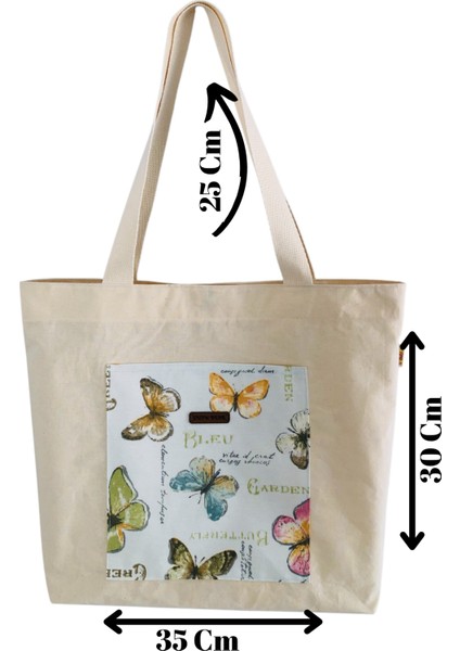 SnowBear Kelebek Desenli Bez Omuz Çantası – Günlük Kullanıma Uygun, Hafif ve Şık Tote Bag fiyatları