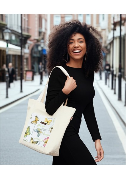 SnowBear Kelebek Desenli Bez Omuz Çantası – Günlük Kullanıma Uygun, Hafif ve Şık Tote Bag indirimleri