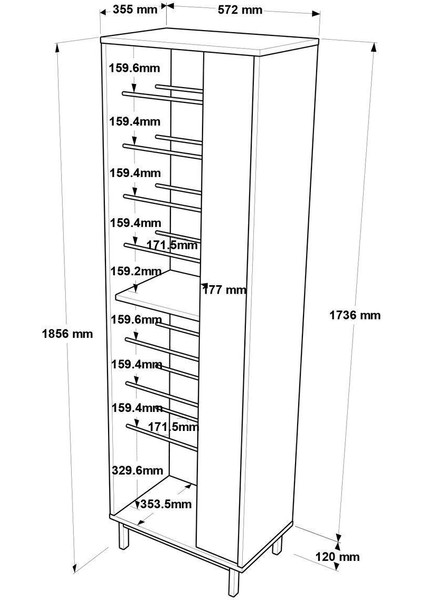 Summy Ayakkabılık Metal Ayaklı 9 Raflı Sepet-Antrasit Sum2-Sa