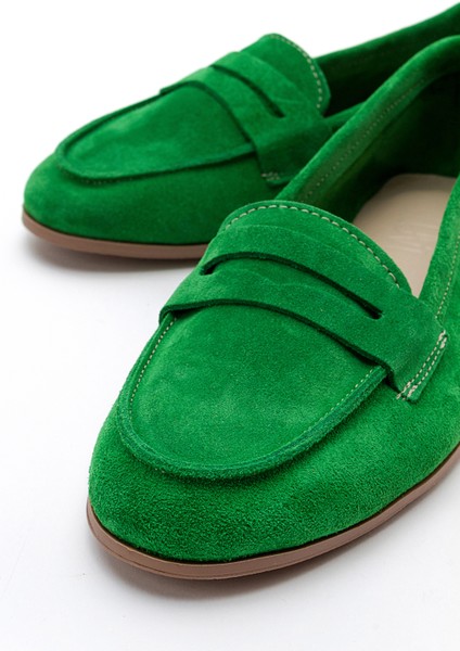 F02 Çim Yeşili Süet Hakiki Deri Kadın Loafer Ayakkabı fırsatları