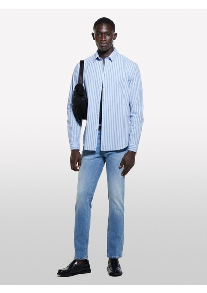 Sisley ERK_%100 Pamuk Normal Kesim Çizgi Detaylı Uzun Kollu Gömlek Erkek Mavi Mix Gömlek - 324A5B8SSQ03T fırsatları